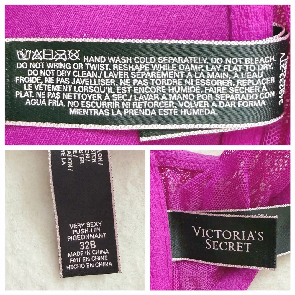 Victoria's Secret Very Sexy Magenta Floral Lace Front-Close Push-Up Bra 32B - Picture 16 of 16